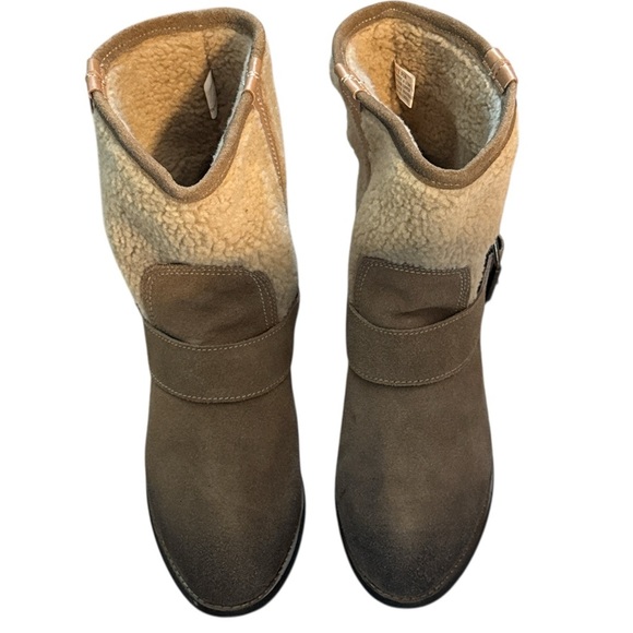 Kelsi Dagger oiled suede leather faux fur side buckle booties boots Sz 8 1/2 - Picture 4 of 12